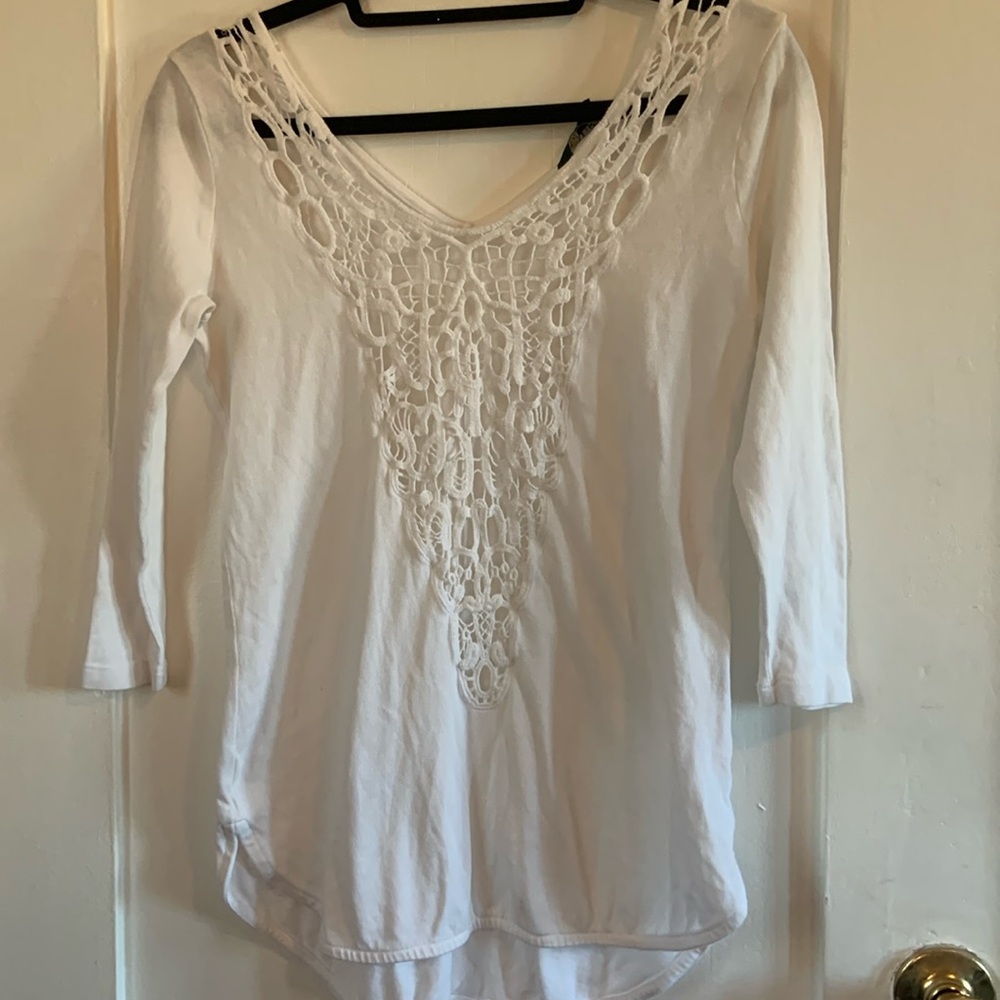 RALPH Lauren Cotton Crochet Front  Tunic Top
